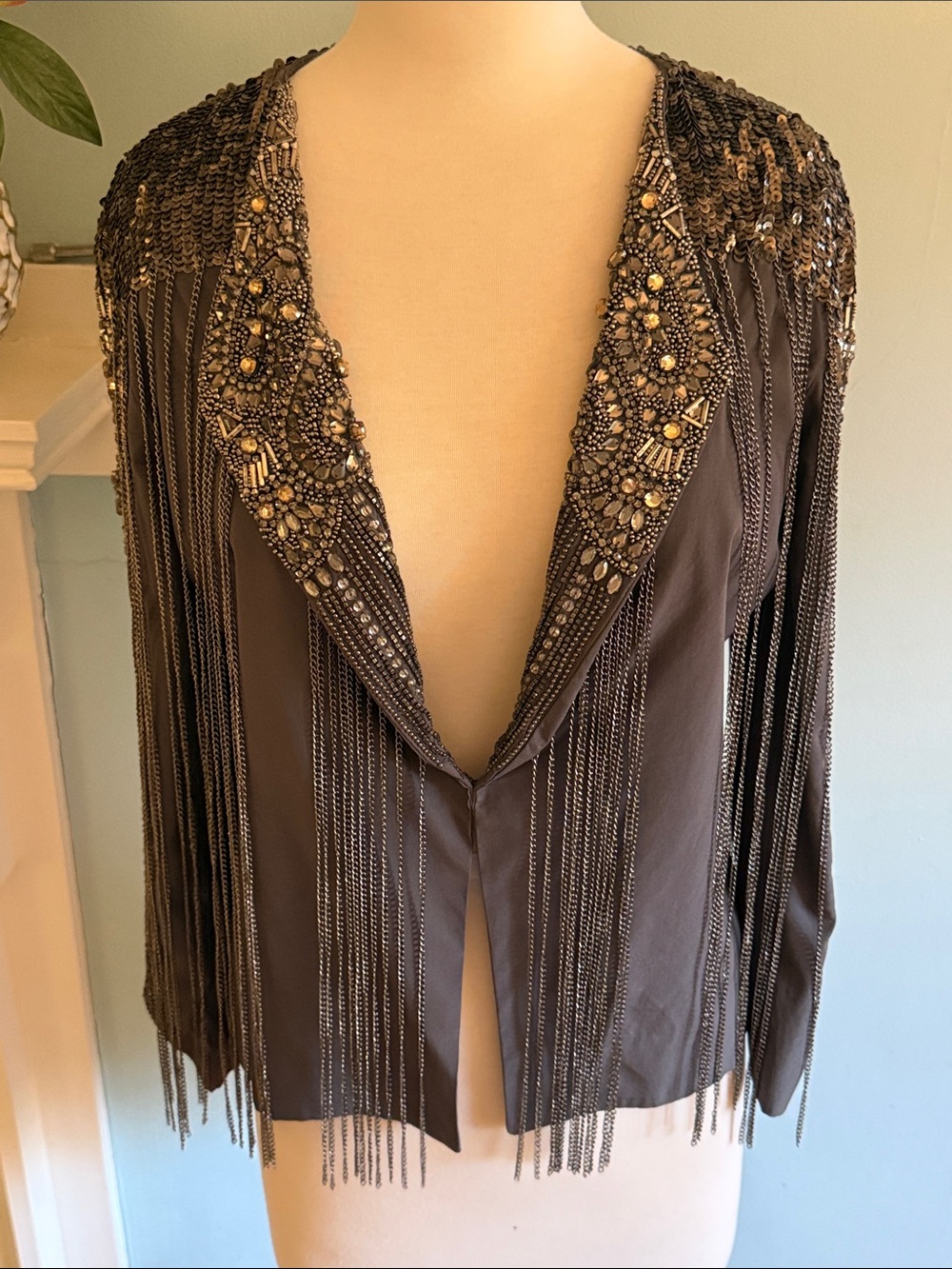 Haute Hippie Charcoal Gray Beaded Fringe Jacket - Size S - Picture 12 of 12